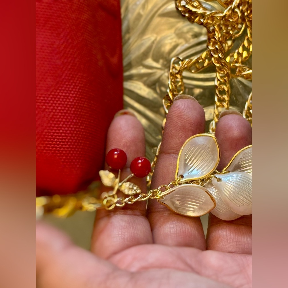 With Charm ;Dior Vibrant Red Canvas Cosmetic Sling with rich gold chain - Picture 8 of 17